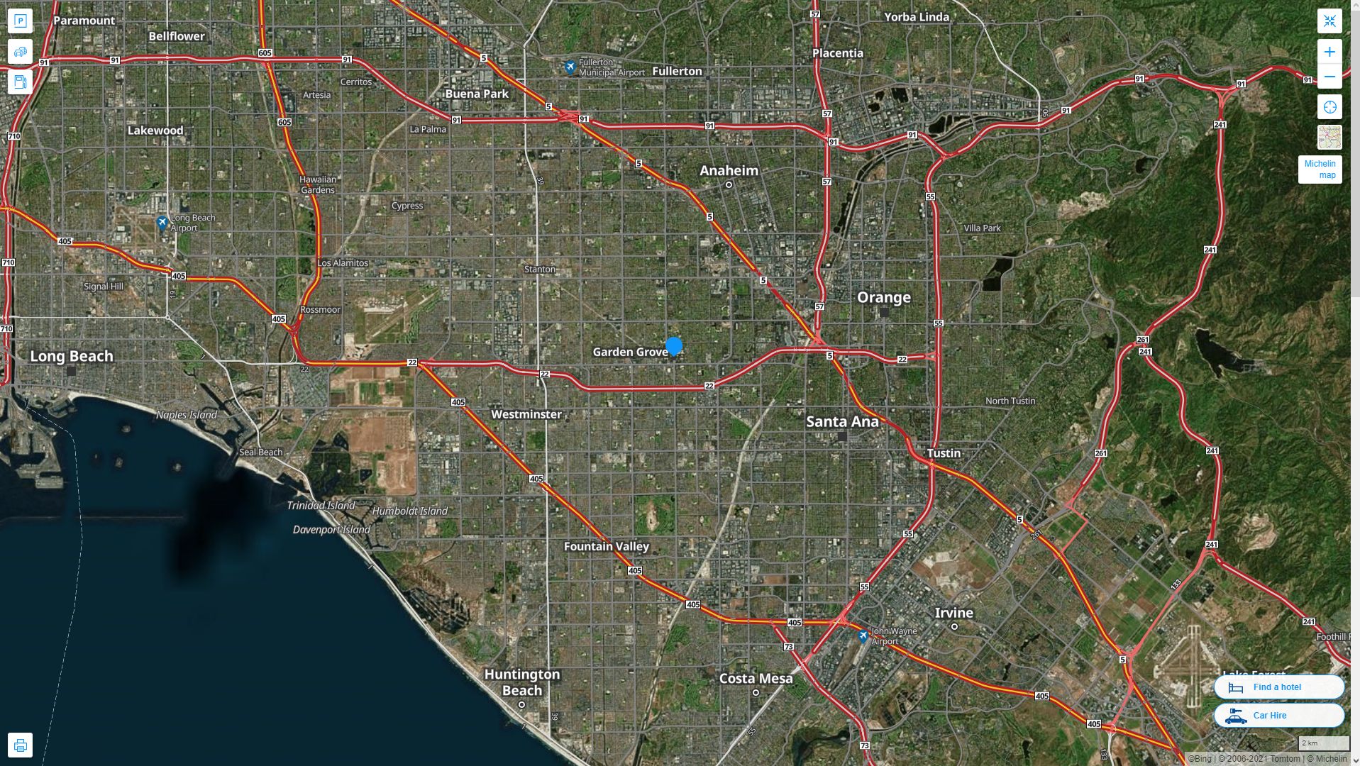 Garden Grove California Highway and Road Map with Satellite View